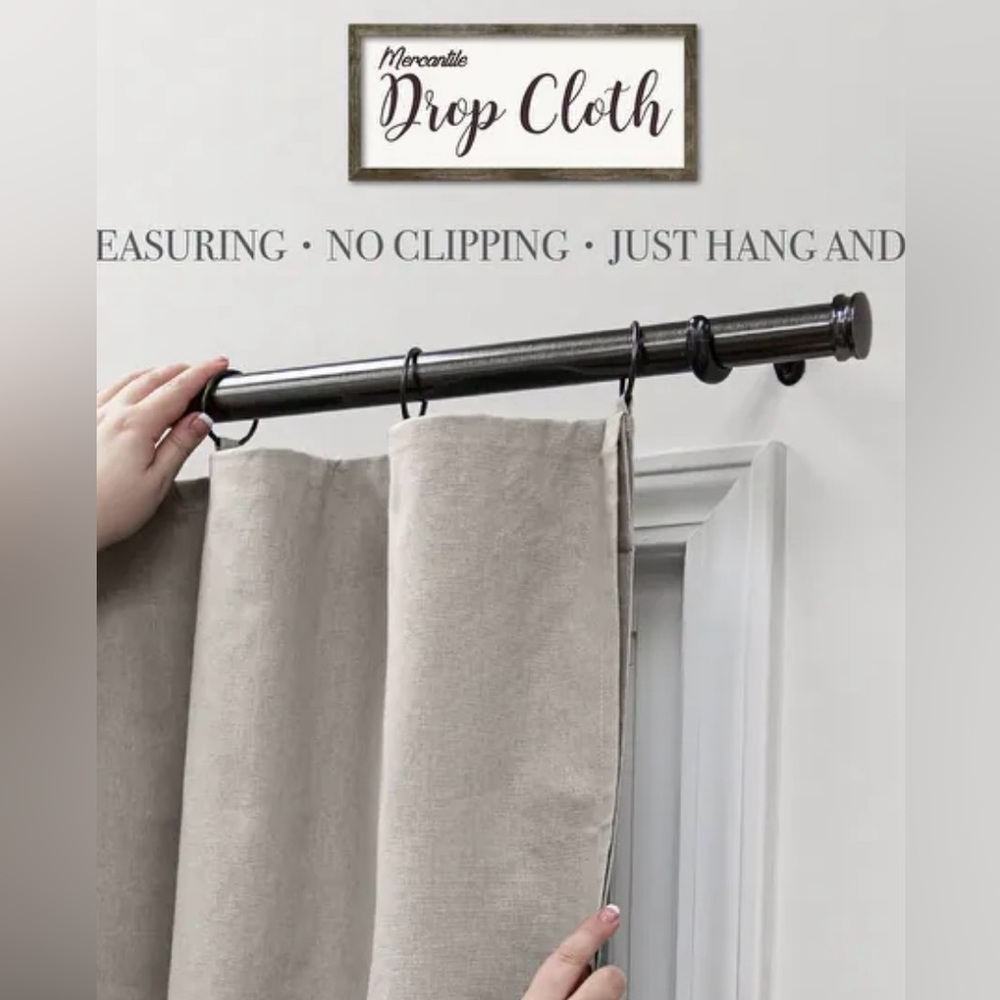 Mercantile Drop Cloth Light Filtering Ring Top Tab Farmhouse Curtain Panels - Picture 3 of 8